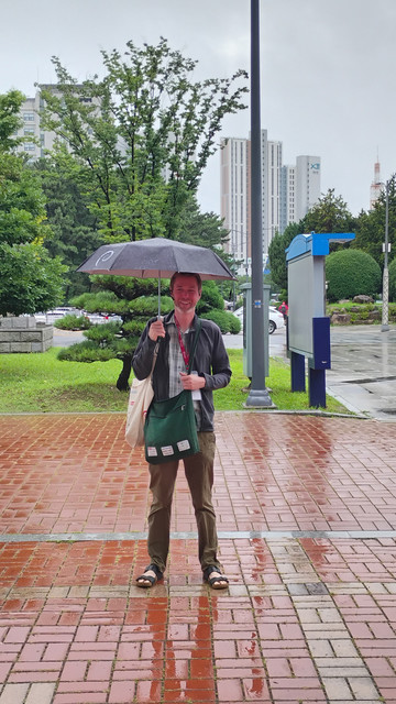 Person holding an umbrella in the rain