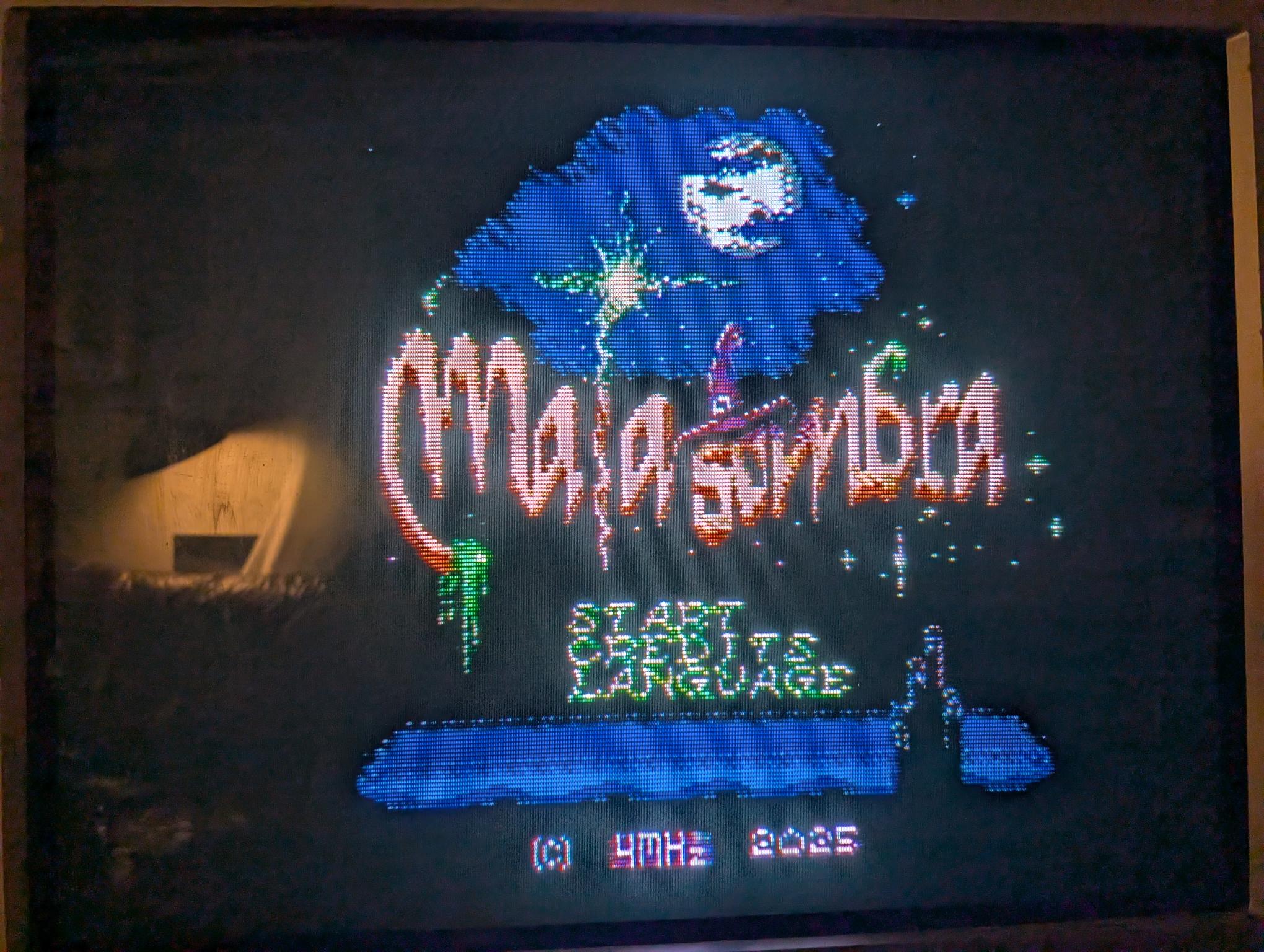 Photo of the title screen of Malasombra on a CRT. Photo of the title screen of Malasombra on a CRT.