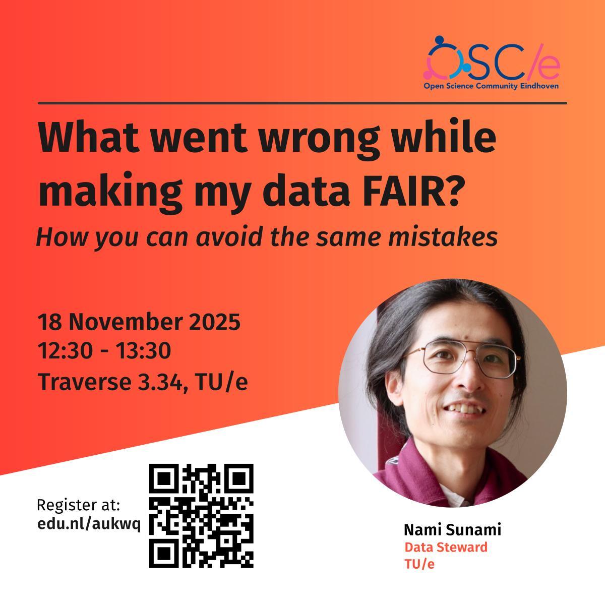 A poster image for the talk by Nami Sunami. Register at https://edu.nl/aukwq