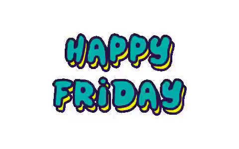 An animated image that has the words Happy Friday.