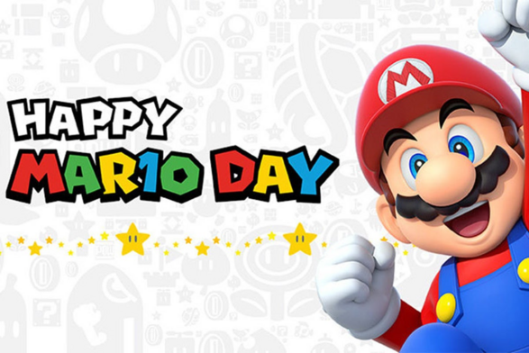 An image that says happy Mario Day and has an image of Mario on the right side of the image.
