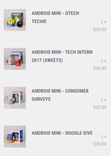 A screenshot of four Android mini figurines that I purchased from DeadZebra.