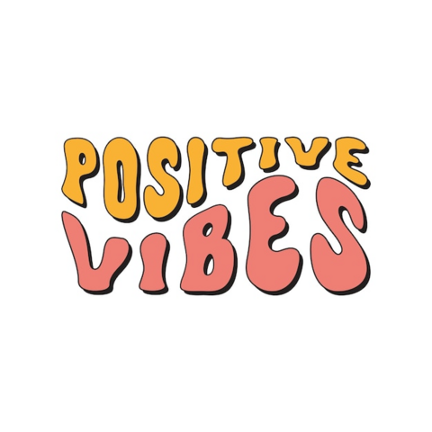 An image with a white background and the words positive vibes in orange and a pinkish/orange color font.