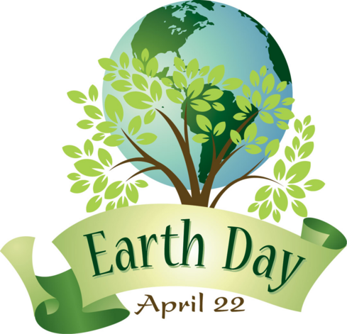 An image that has a picture of the Earth, a tree and a banner that says Earth Day April 22nd.