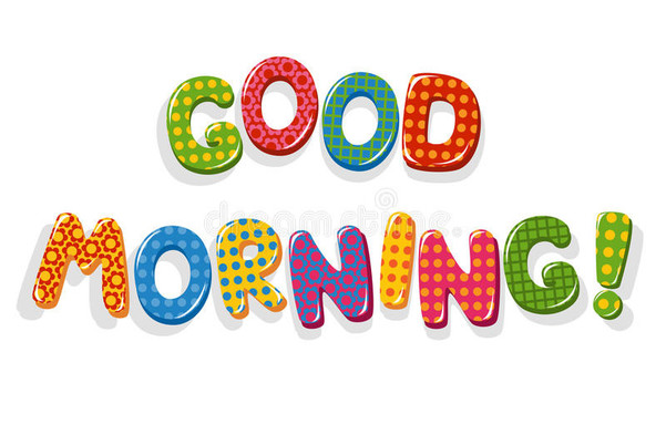 An image with a white background and the words Good Morning. Each letter is a different color with a different pattern inside each letter.