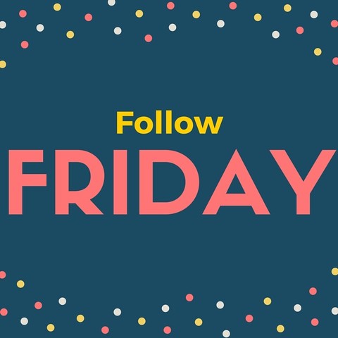 An image with a dark background that says Follow Friday and there are various colored dots around the edges of the image as well.