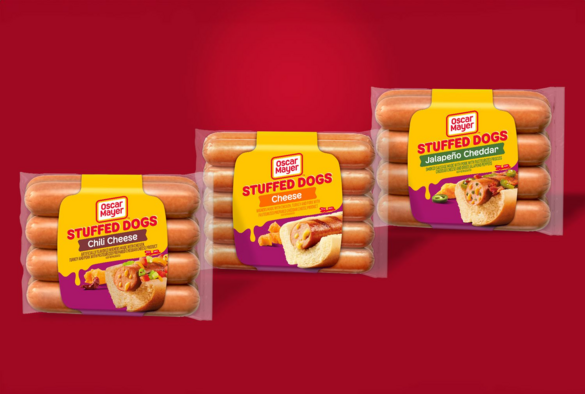 An image of the new stuffed hotdogs from Oscar Meyer. 