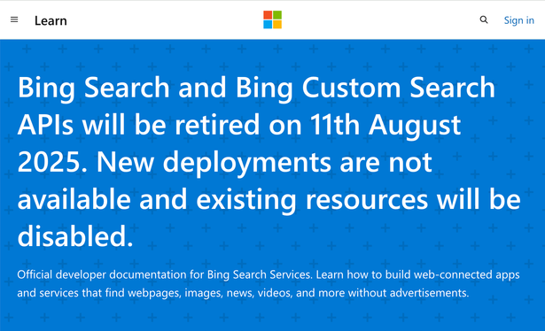 Bing Search APIs to be retired on August 11, 2025