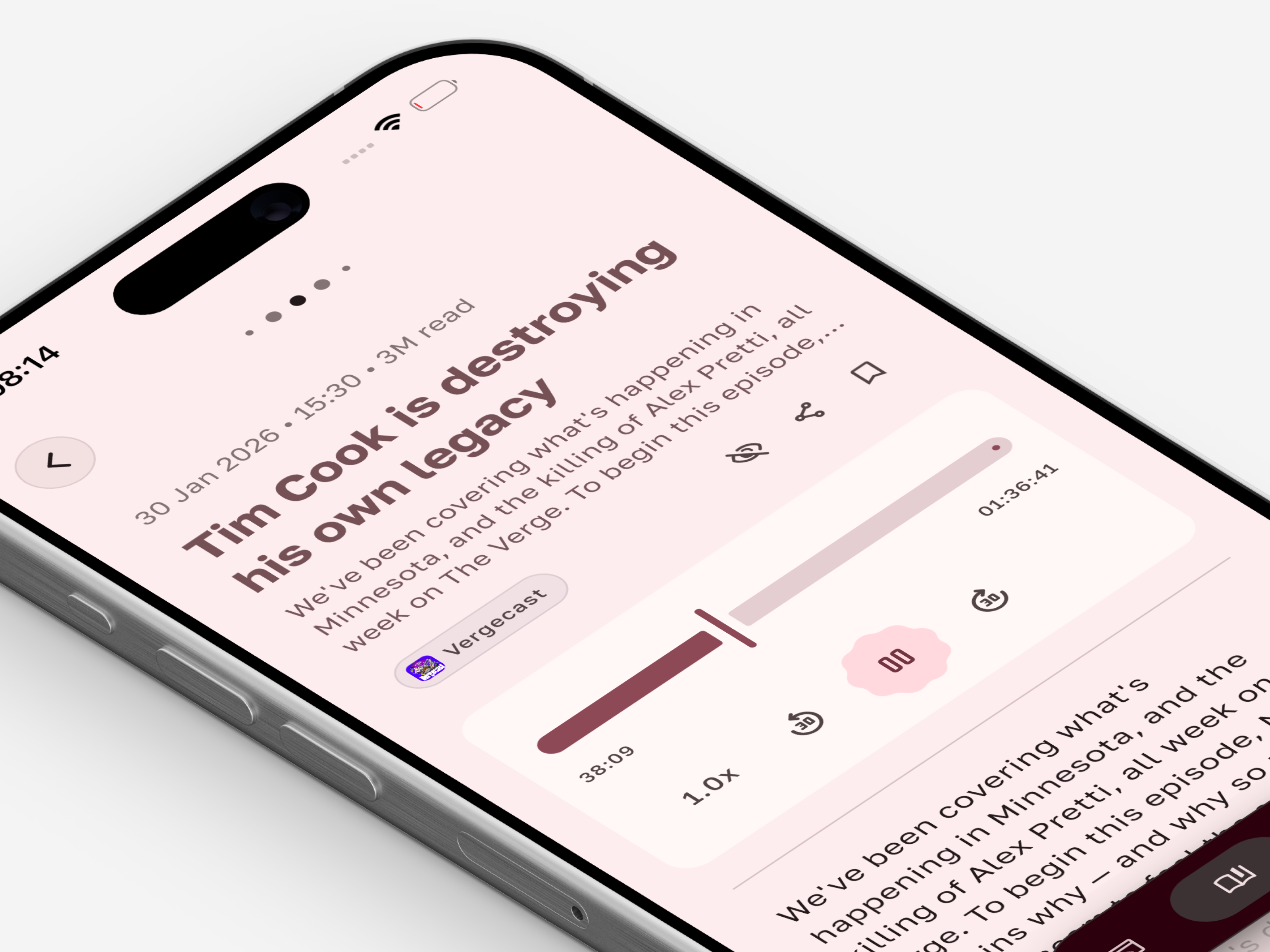 Audio player for podcast feeds and HTML audio tags