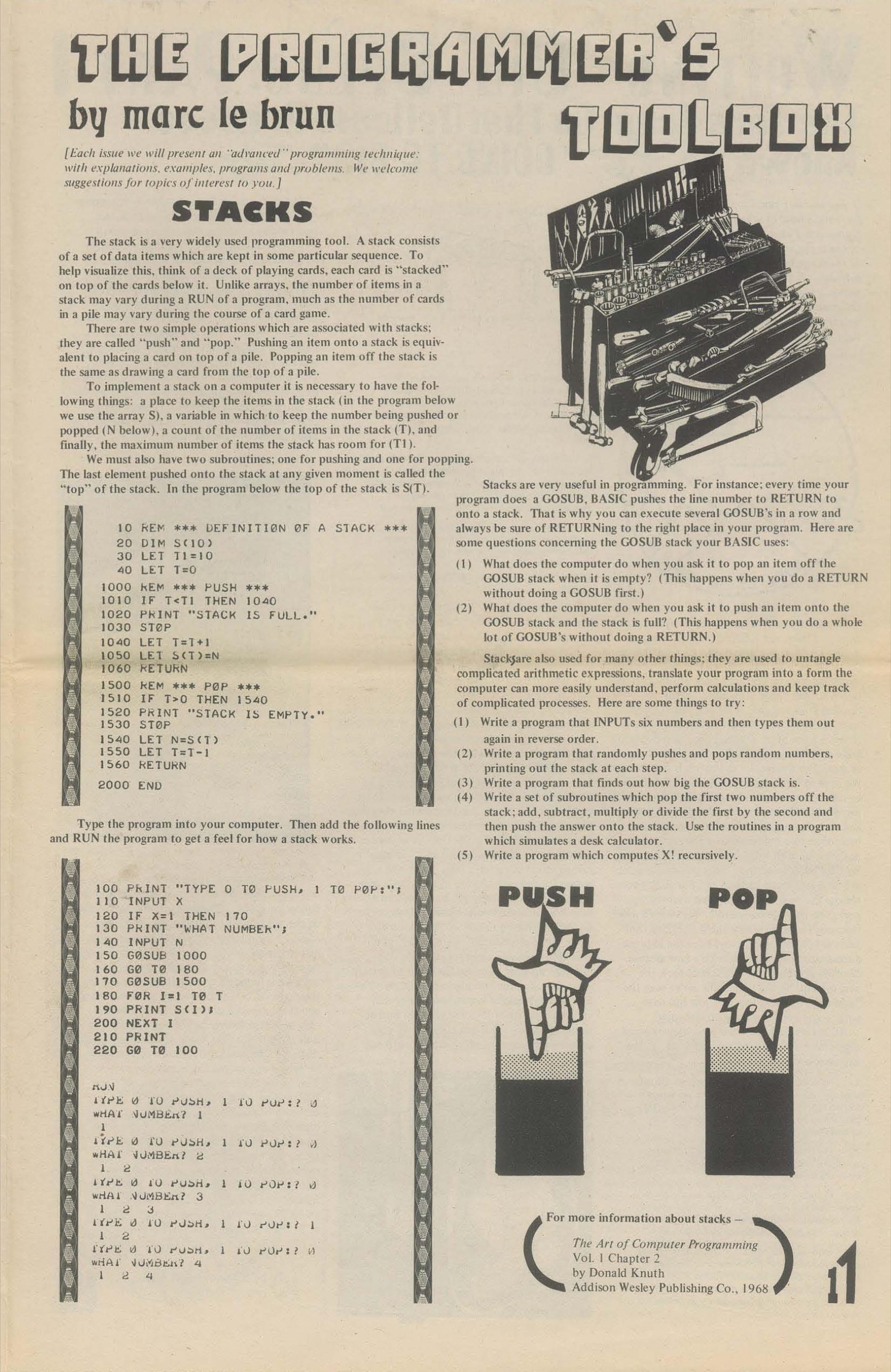 toolbox builds a data structure from stone knives & bearskins