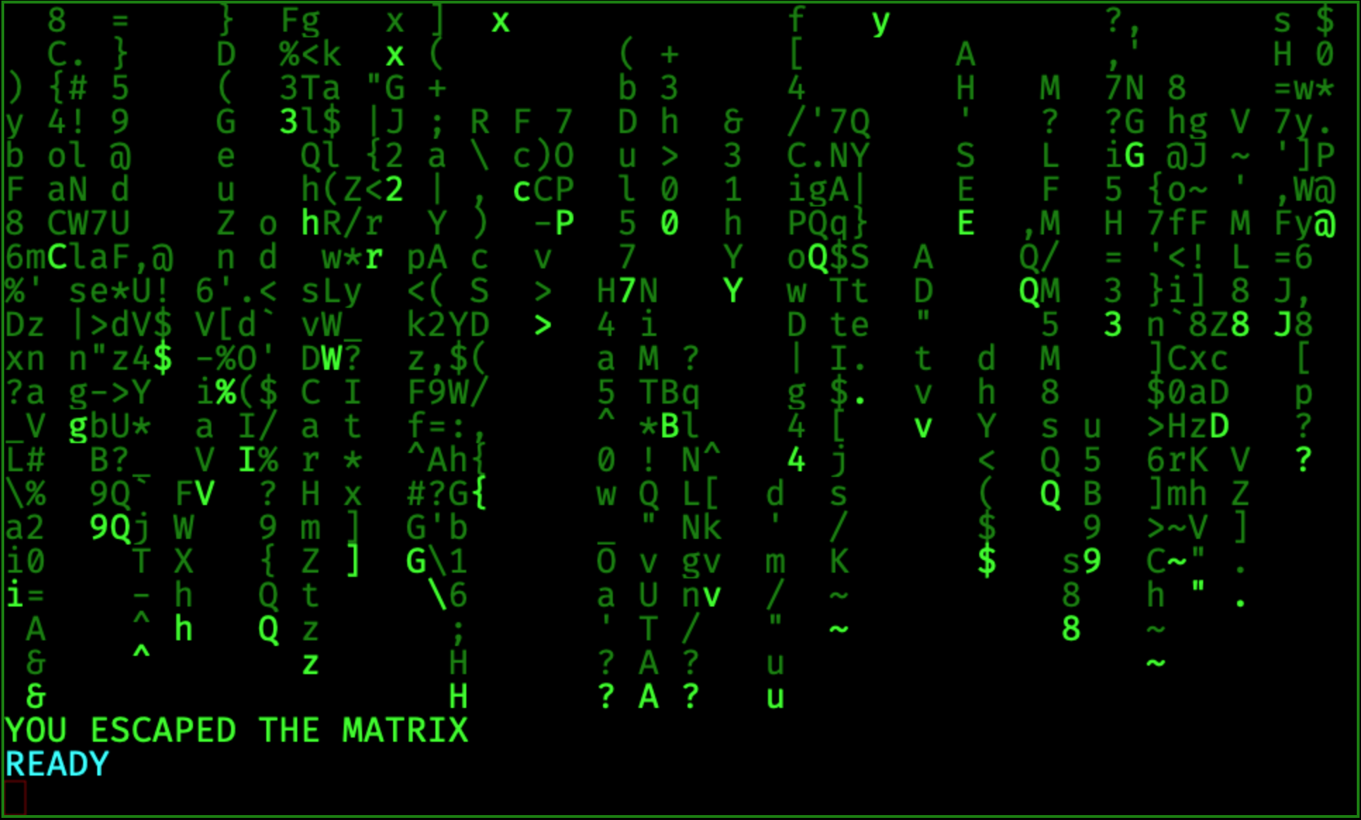 Matriculated Rain, in ASCII, YOU ESCAPED THE MATRIX