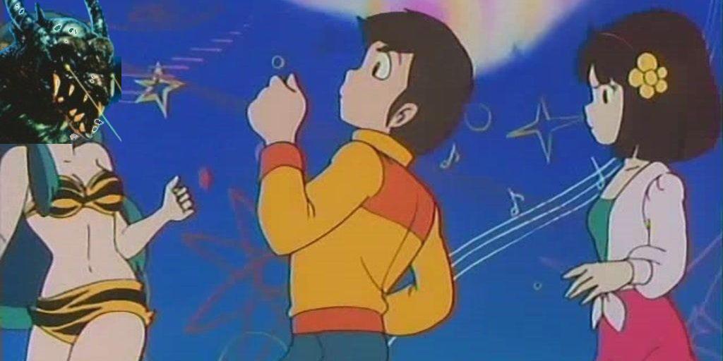 Lum with Zarkorr's head, Ataru between her & Crisco Zoologist