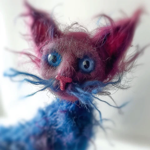 Strange, unlikely Pipe Cleaner Cat! In pink and blue.