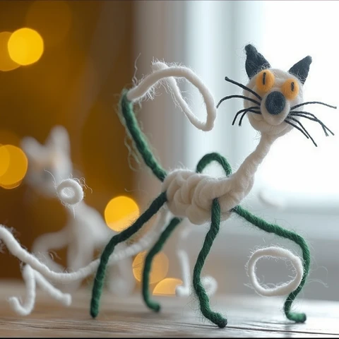 Strange, unlikely Pipe Cleaner Cat! Scary and staticky.