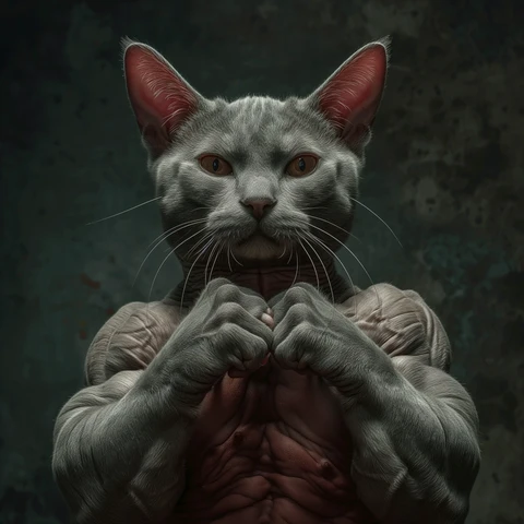 Grey Bodybuilder Cat!