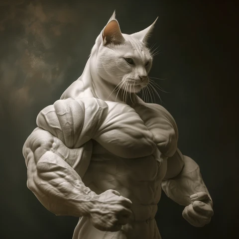 Built up White bodybuilder Cat!