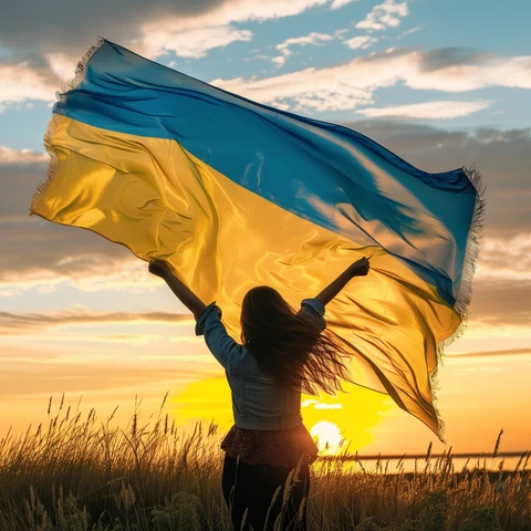 Ukraine color flag in the sun.