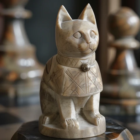 Carved Cat chess piece. 