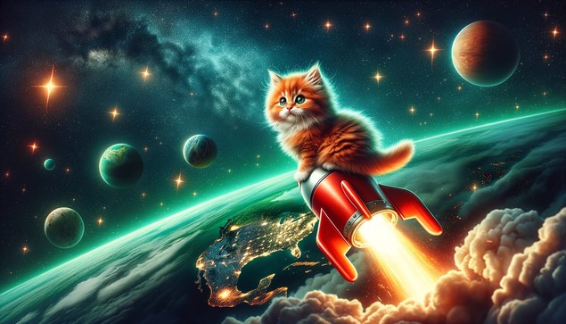 Cat rocket in space.