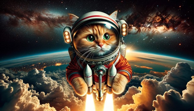Cat on a rocket. 