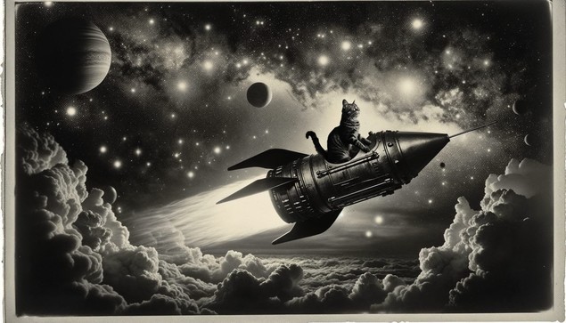 Space Cat on a rocket.