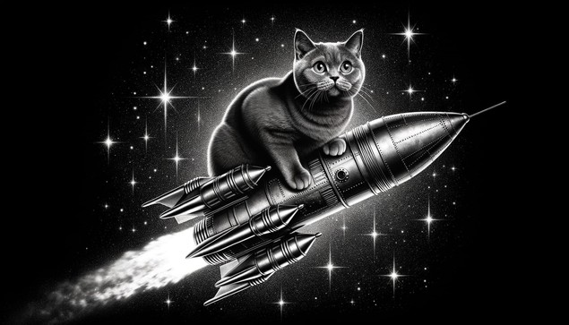 Big Cat on a small space rocket. 