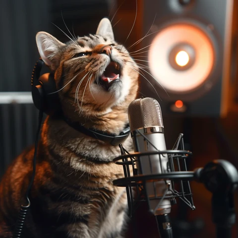 Cat recording meows in a studio.