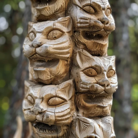 Totem Pole Cats! Carved and waiting.