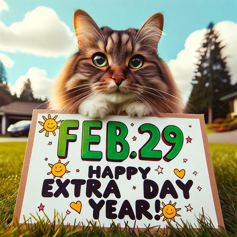 Leap Year Cat holding a Feb. 29 sign.
