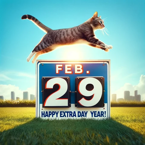 Leap Year Cat leaping over 29!