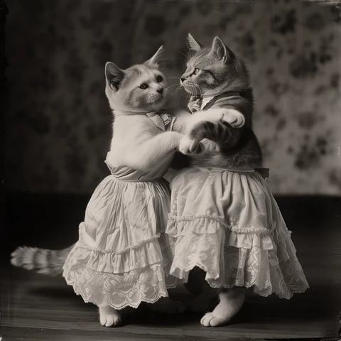 Ballroom dancing Cats in skirts.