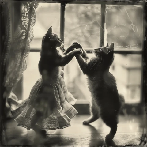 Ballroom dancing Cats on a windowsill. 