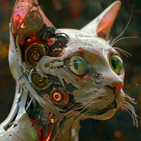 AI Cat with electronic eyes and ears. 