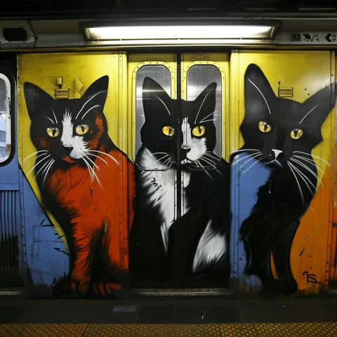 NYC Subway door Graffitti Cats.