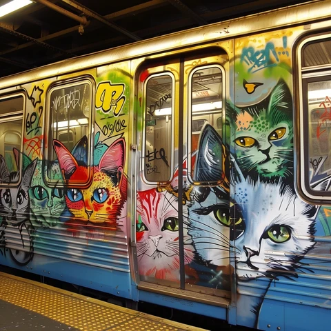 A gathering of Graffitti Cats on the NYC Subway!