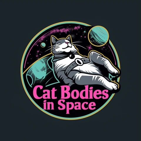 Cat BODIES in Space that includes heads!  The body is in a spacey relaxed position, which is odd.