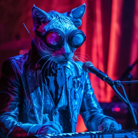 Darkwave blue Cat on keyboards.