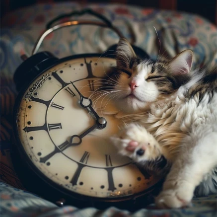 Cat asleep on a clock. 