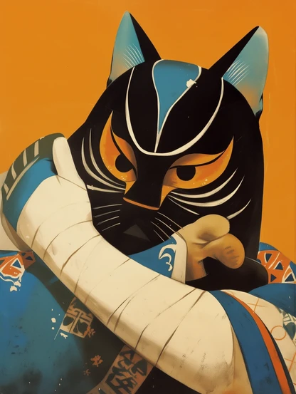 Luchador Wrestling Cat in a black mask.