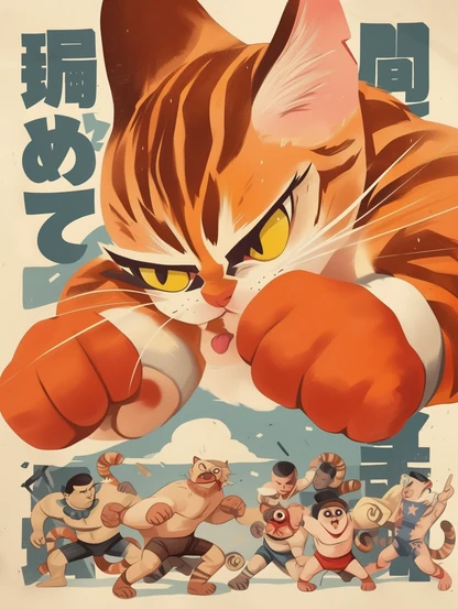Luchador Wrestling Cat! Orange with boxing hands. 