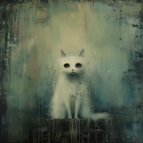 Lone white melancholia Cat.