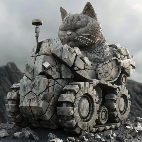 Stone Crusher Cat riding a rock truck.