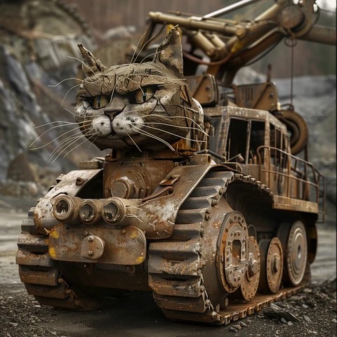 Stone Crusher Cat driving a steel truck.
