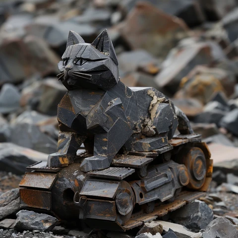 Stone Crusher Cat riding the crusher.