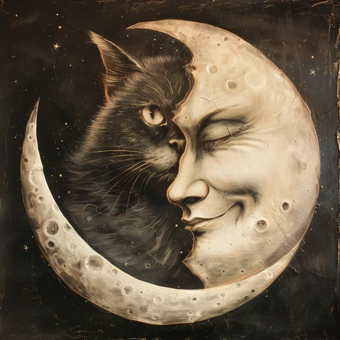 Black Cat in the Moon with the Man.