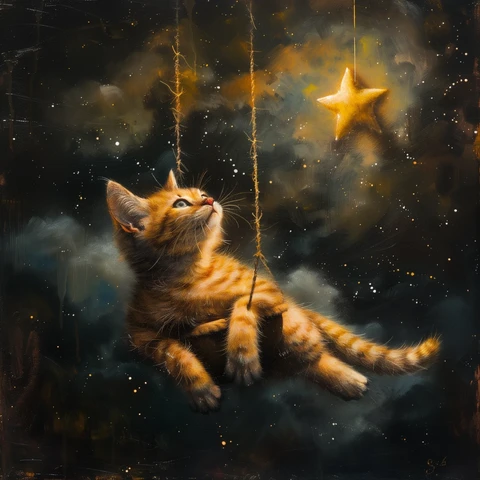Cat swinging on a Star.