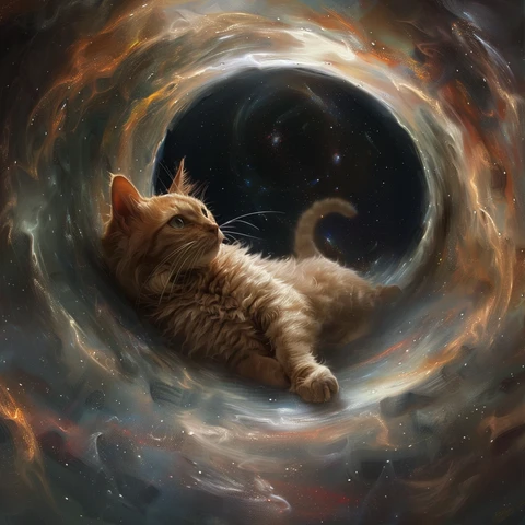 Cat relaxing in a black hole.