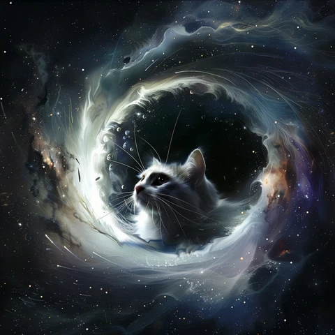 White Cat chilling in a black hole. 