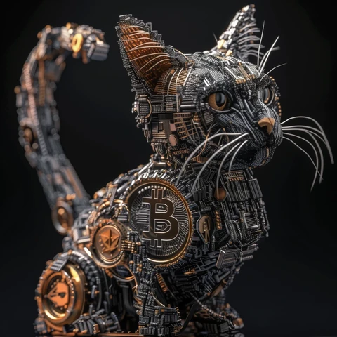 Bitcoin Cat made of Bitcoin logos.