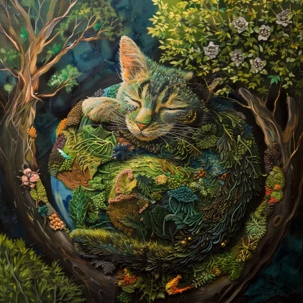 Cat as part of the forest earth.
